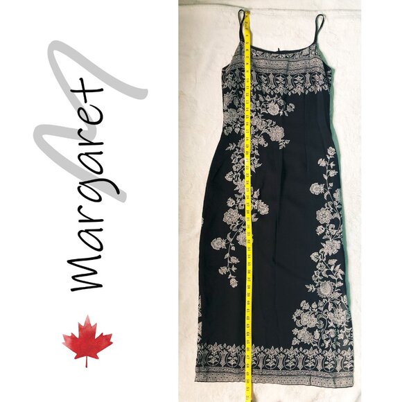Margaret M made in Canada BOHO taupe cream black MAXI spaghetti strap dress 6 - Picture 4 of 7
